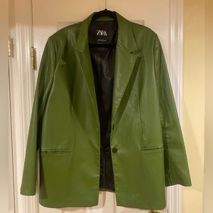 Zara green faux leather blazer